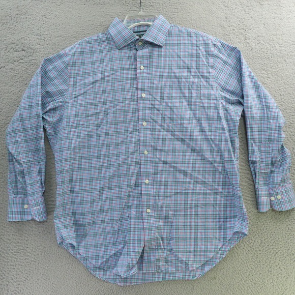 Lauren Ralph Lauren Shirt Mens Large 16.5 Pink Green Button Up Long Sleeve 32/33 - Picture 1 of 9